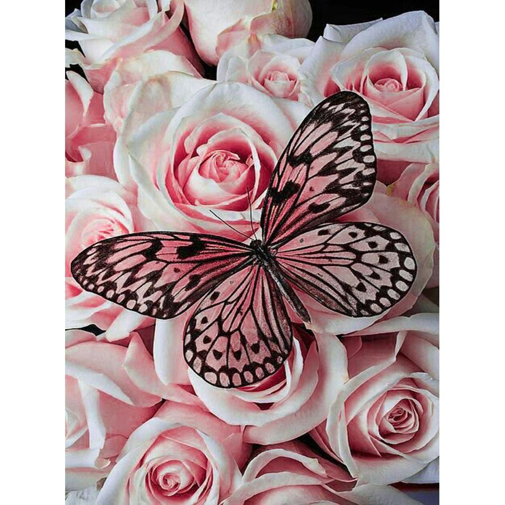 5D Diy Diamond Painting Kit Full Round Beads Flower Butterfly