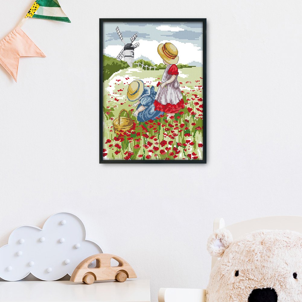 14ct Estampado Ponto Cruz - Campo de Flores (31*37cm)