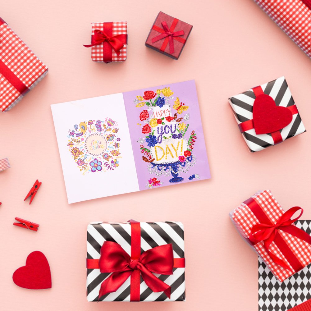 DIY 5D Diamond Painting Happy Birthday Postcard-Cake
