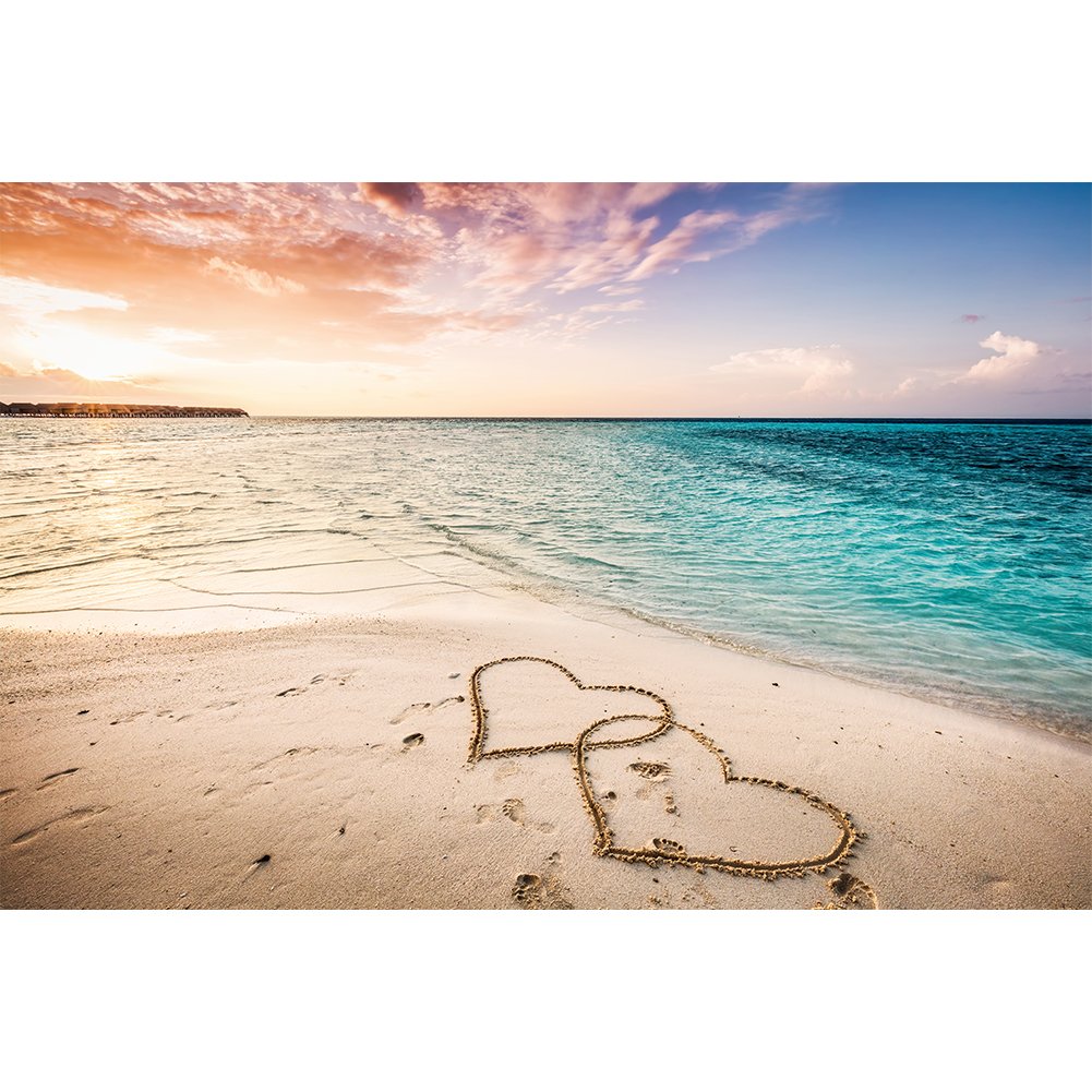 5D Diy Diamond Painting Kit Full Round Beads Heart Beach