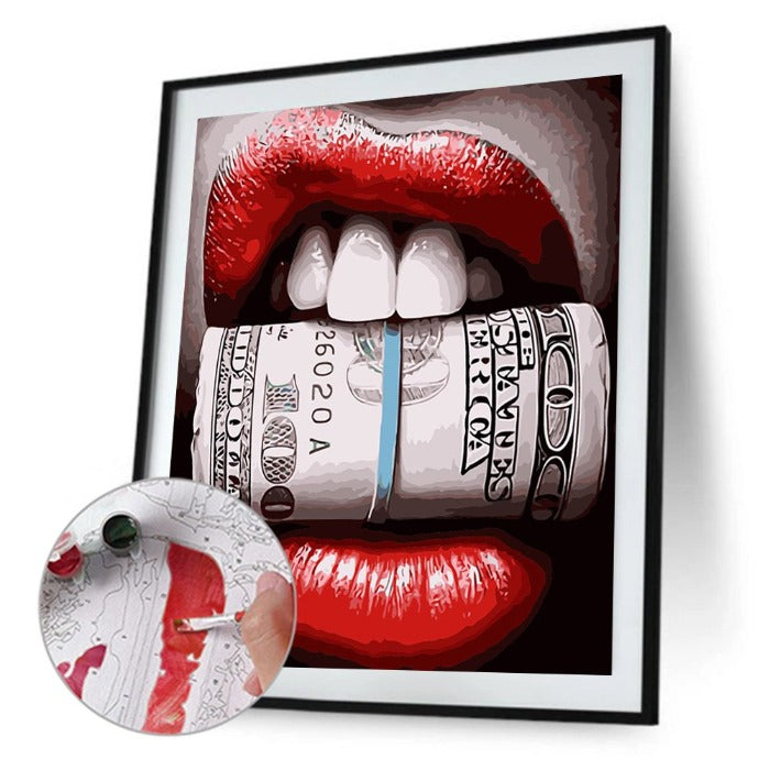 DIY Oil Painting By Numbers Lips Canvas Coloring Wall Art Picture