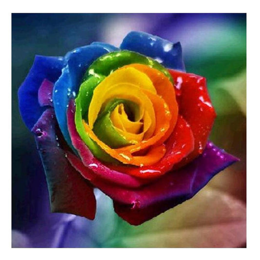 Diamond Painting Partial Round Rainbow Rose