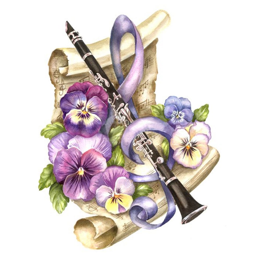 Diamond Mosaic Embroidery Kit Flower Musical Instrument
