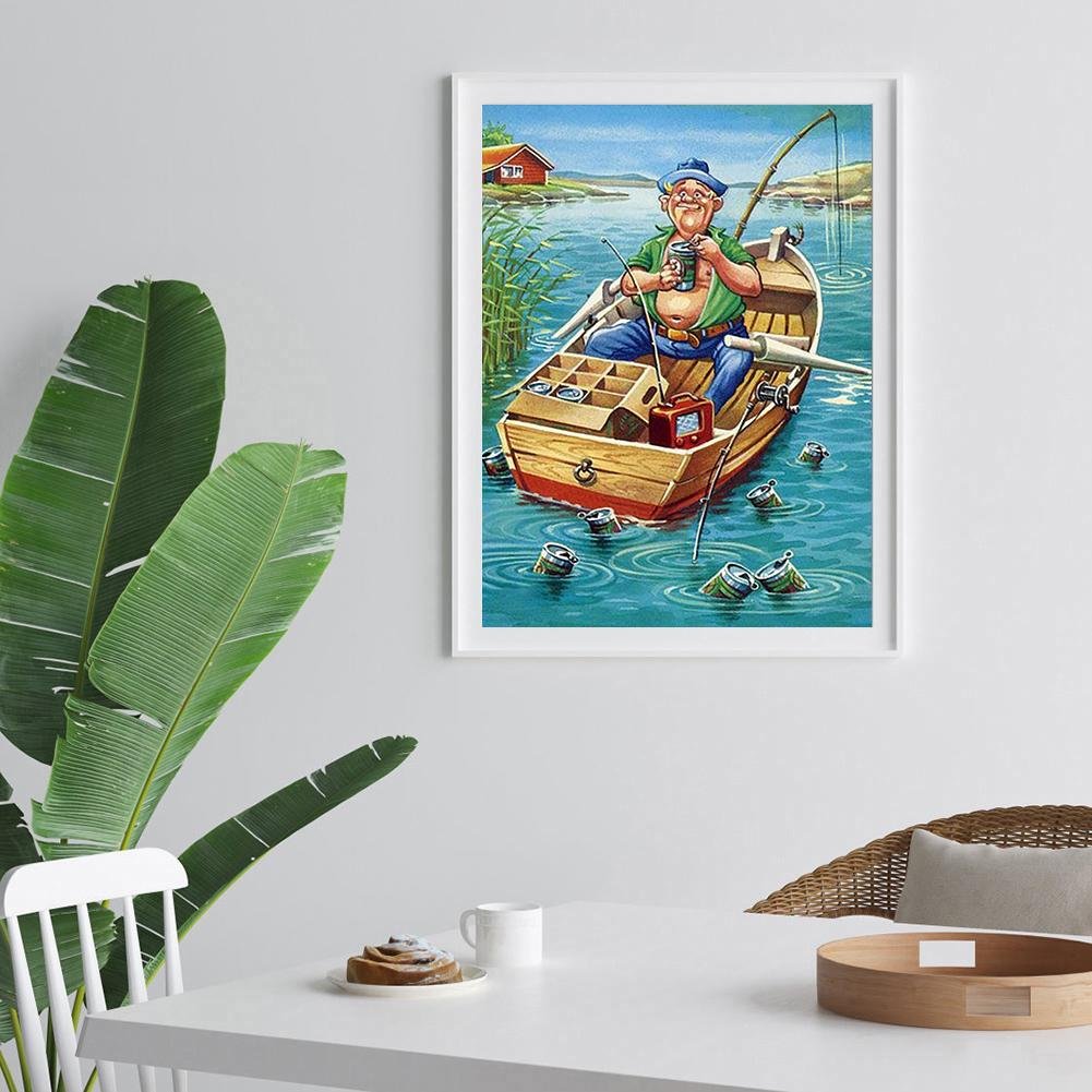 Pintura Diamante - Redondo Completo - Pescador