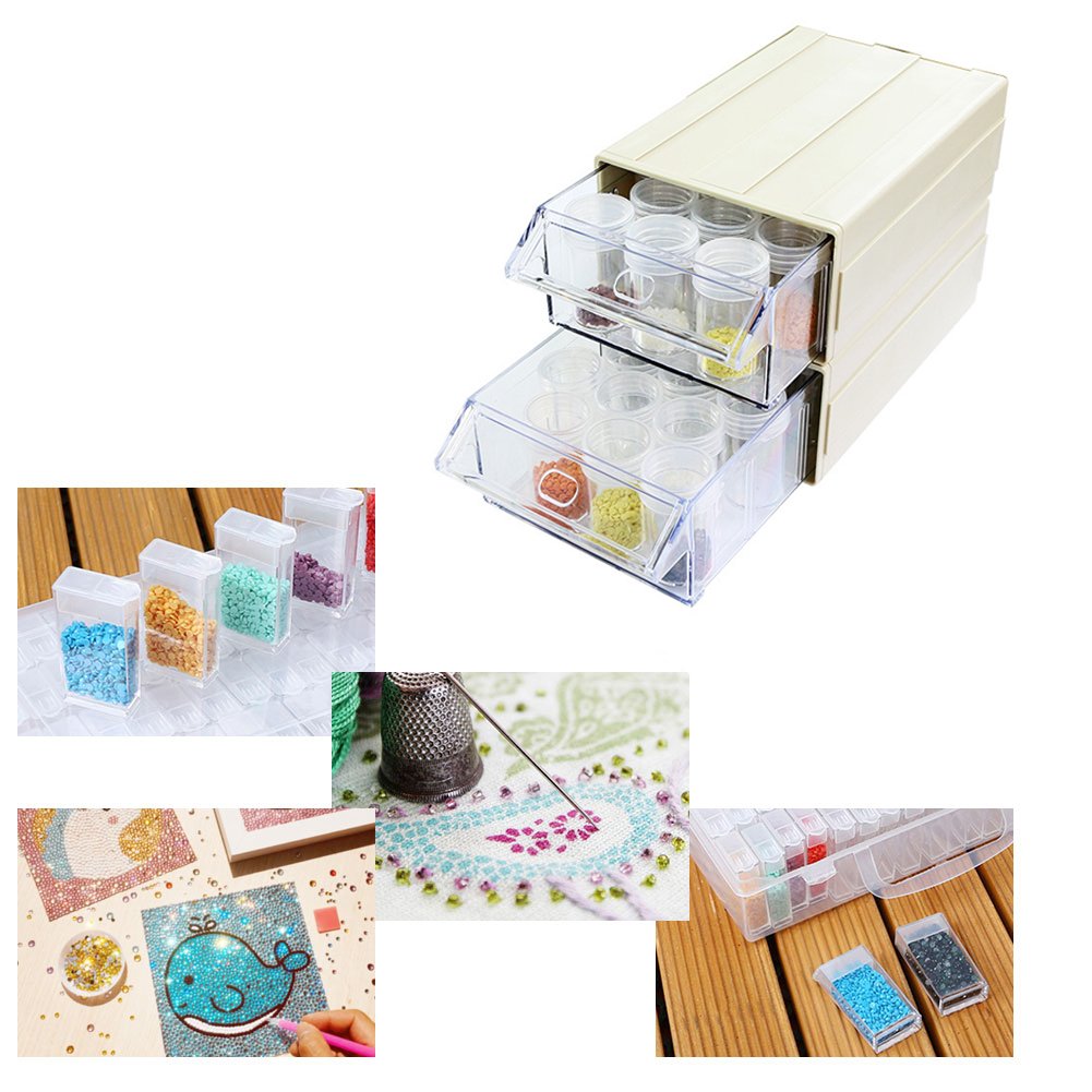 Drawer Drill Painting Storage Box Set Round Bottle (44pcs Beige Double)