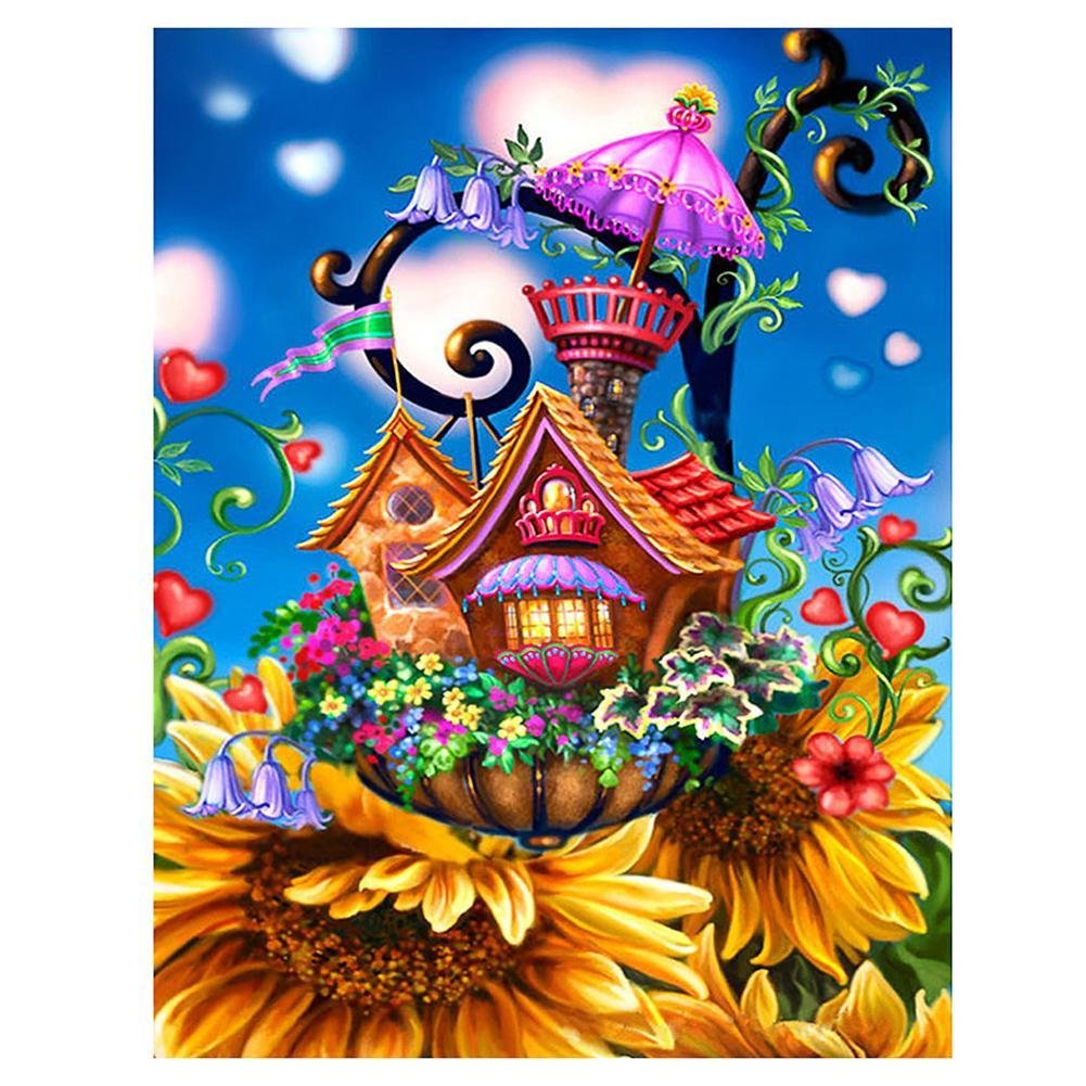 5D Diy Diamond Painting Kit Full Round Beads Sunflower House