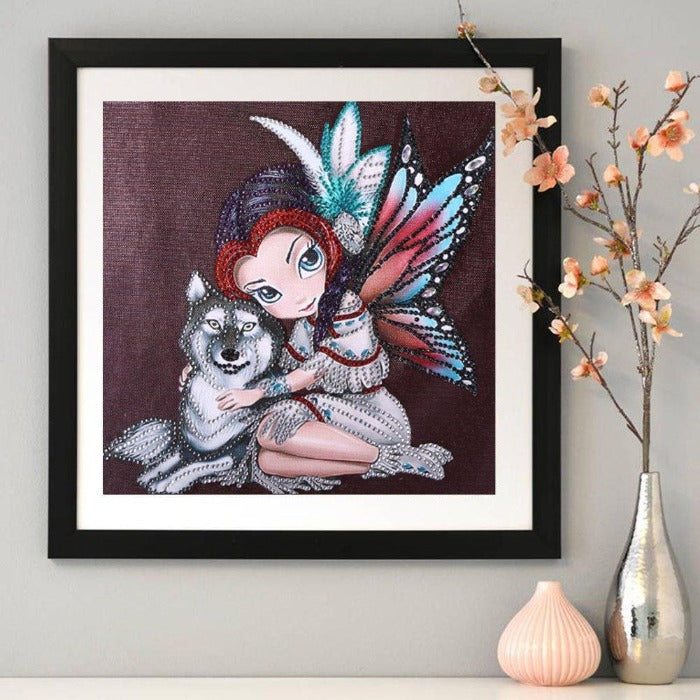 Elf girl petting wolf Crystal Rhinestone Diamond Painting