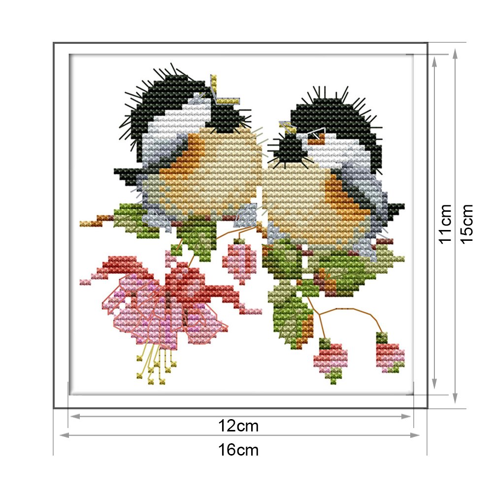Ponto cruz estampado 14ct - pássaro flor (16*15cm)