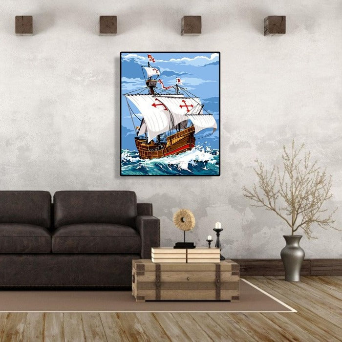 Moving Ship Hand Painted Canvas Oil Art Picture Craft Home Wall