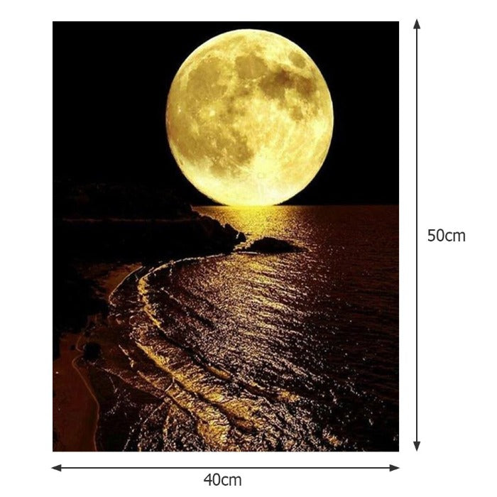 Oil Painting By Numbers Kits Moon By the Water Canvas Acrylic Color Drawing
