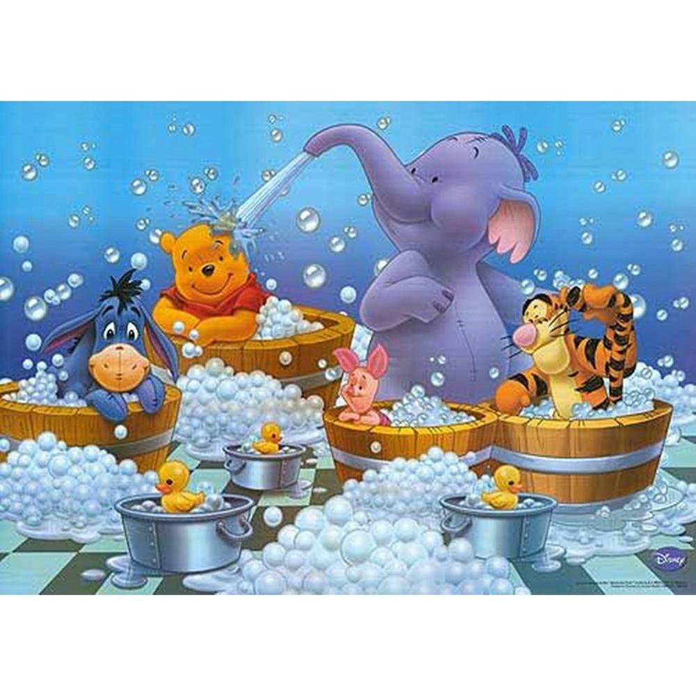 5D Diy Diamond Painting Kit Full Round Beads Bathing Winnie Family