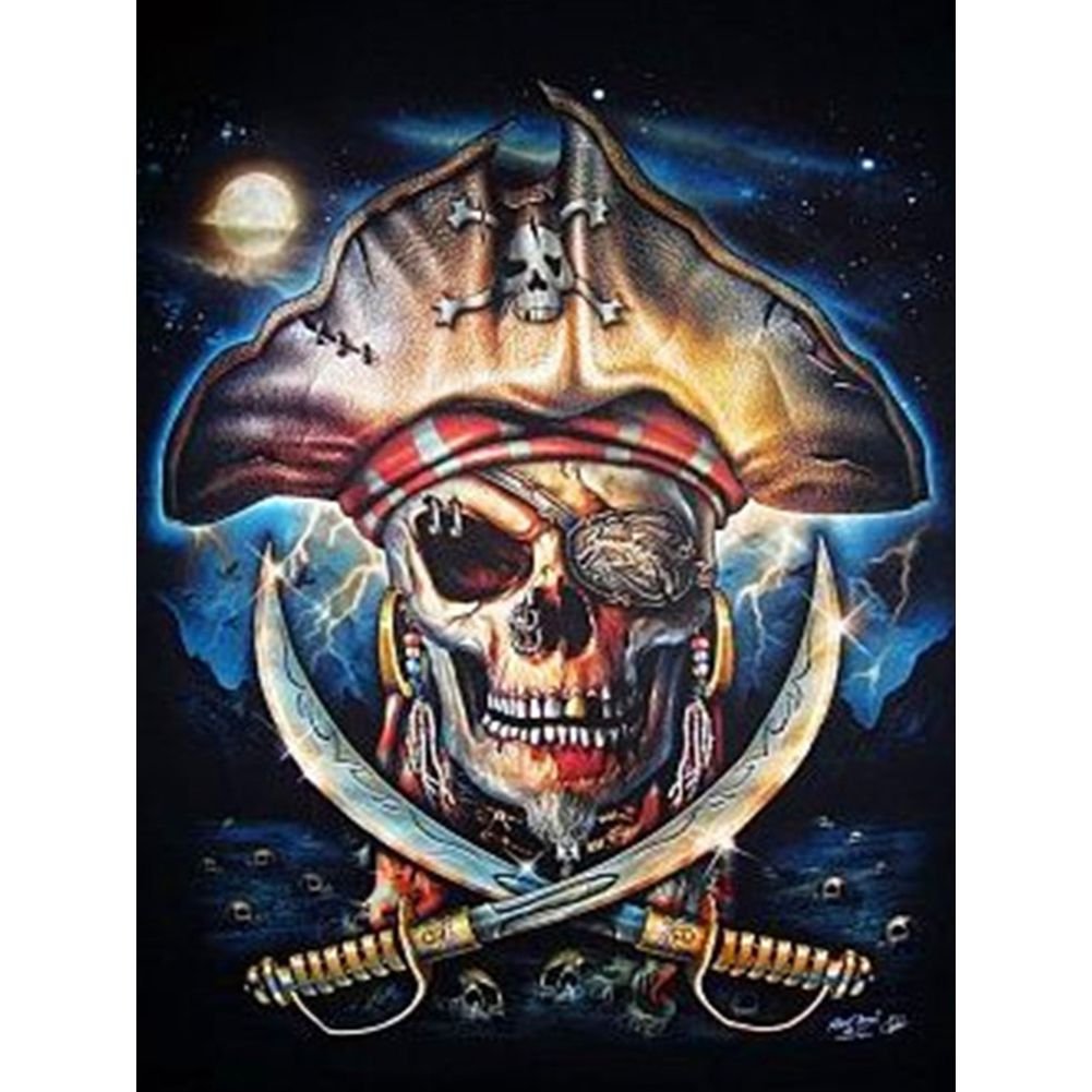 5D Diy Diamond Painting Kit Full Round Beads Skull Pirate