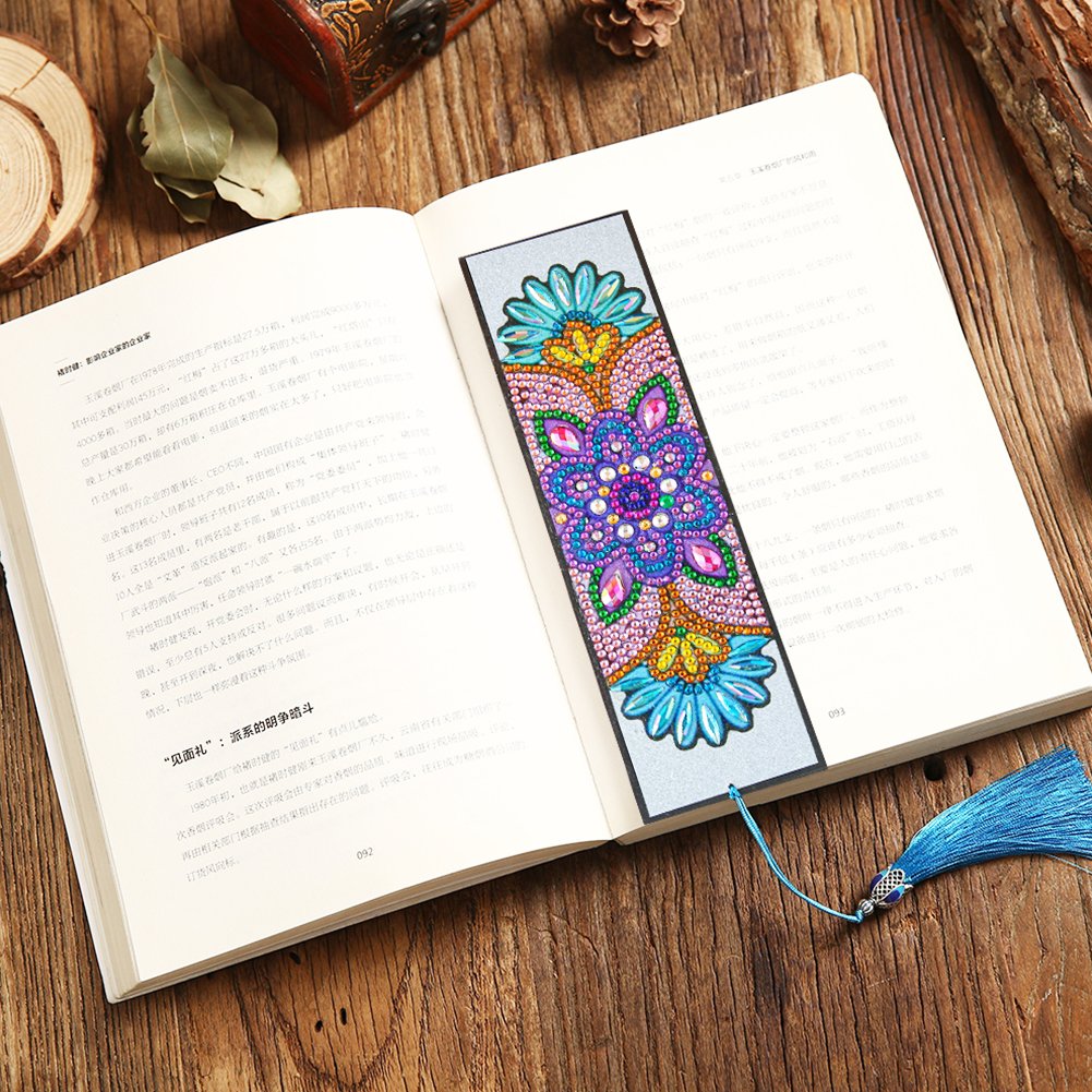 Mandolin Flowers Diamond Painting Bookmark DIY Leather Tassel Book Marks
