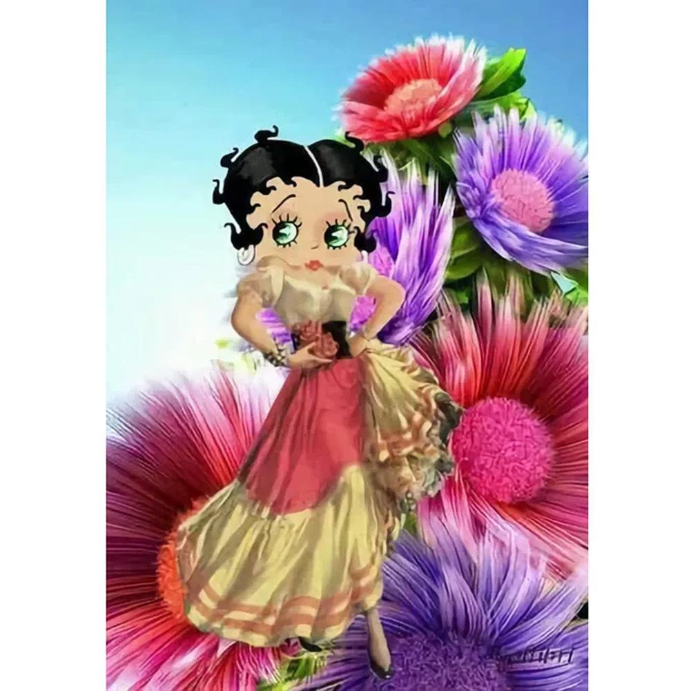 5D Diy Diamond Painting Kit Full Round Beads Girl Flowers