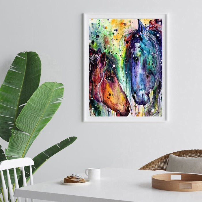 Color Horses Hand Painted Canvas Picture Craft Kit Gift Home Living Room Decoration
