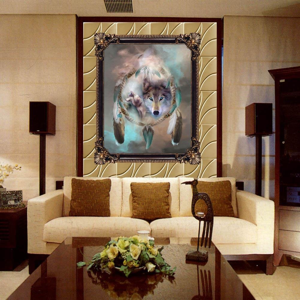 Diamond Painting - Partial Round - Wolf Dreamcatcher