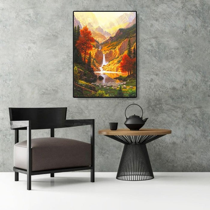 Mountains River Hand Painted Canvas Oil Art Picture Craft Home Wall