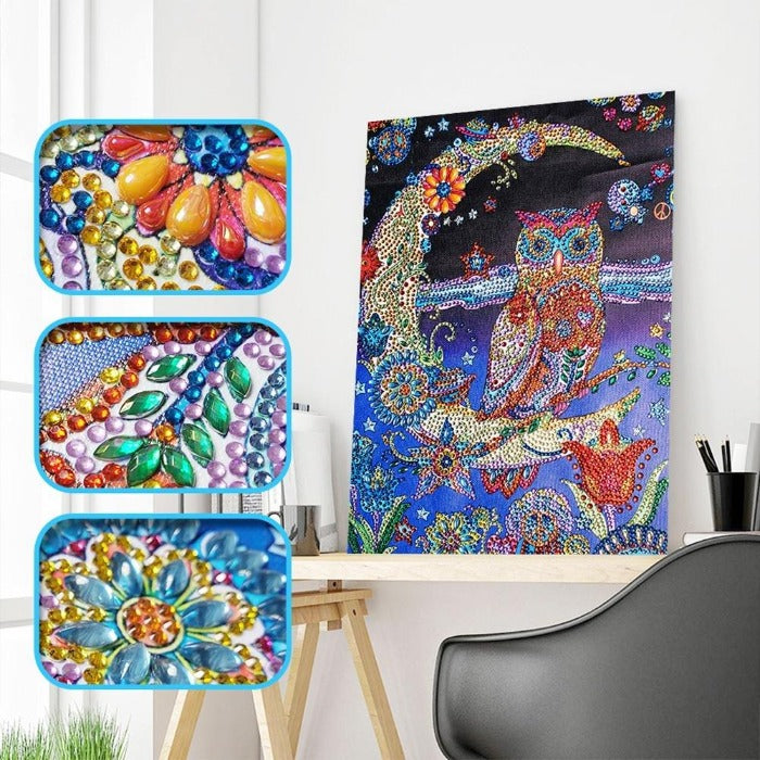DIY 5D Crystal Rhinestone Diamond Painting Kit Owl Moon Model: D1024 Bird