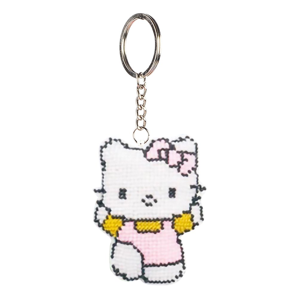 Stamped Beads Cross Stitch Keychain Hello Kitty