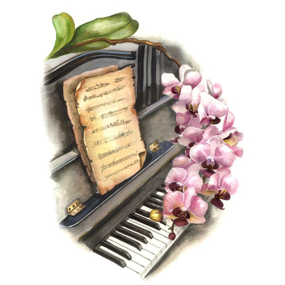 Diamond Mosaic Embroidery Kit Flower Musical Instrument