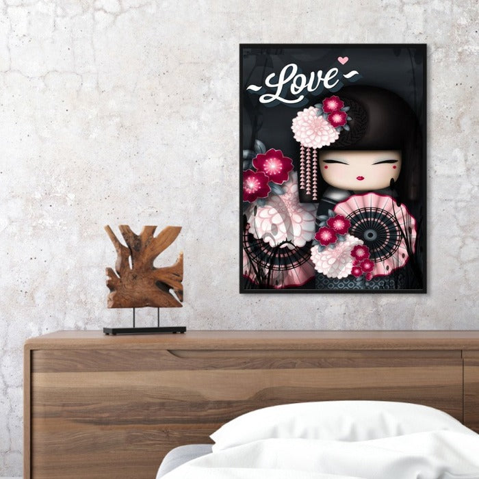 Japanese Doll Frameless Oil Paint by Numbers Kit Handpainted on Canvas Picture
