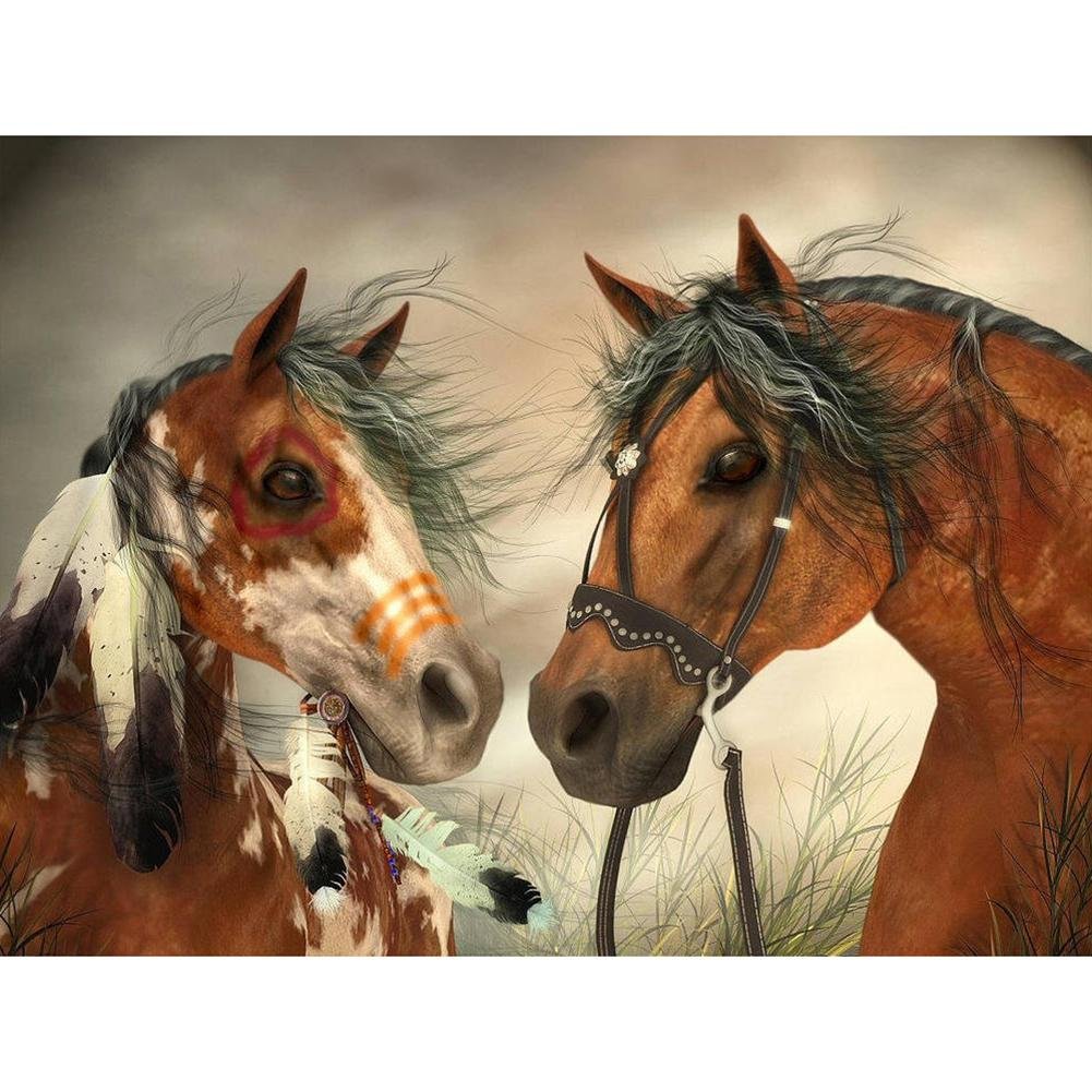 5D Diy Diamond Painting Kit Full Round Beads Horses