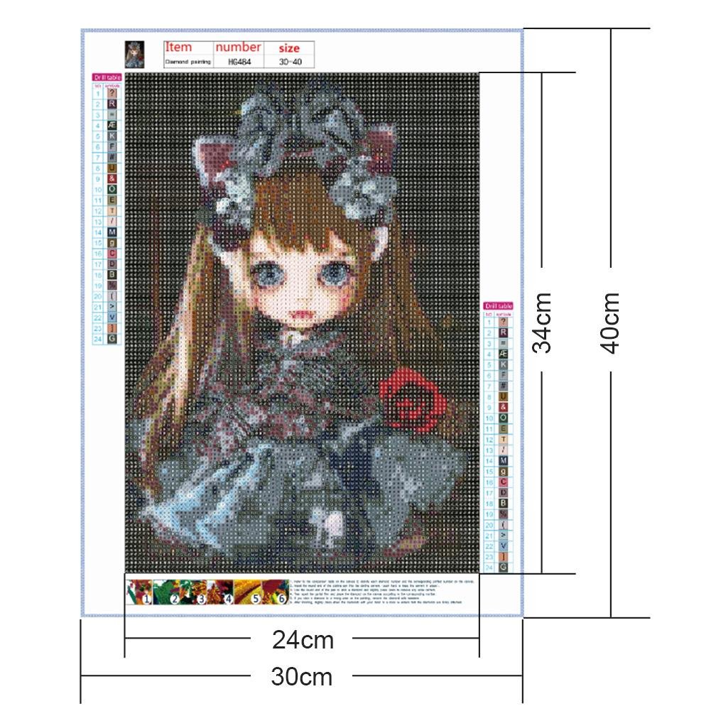 Pintura de diamante - rodada completa - boneca em uma camisa listrada