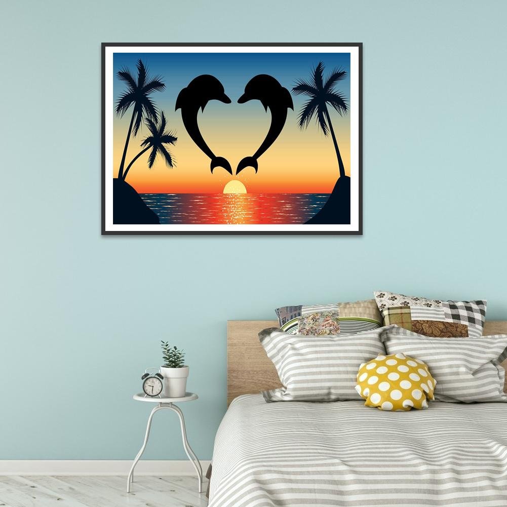 Kit de pintura de diamante DIY 5D - Redondo completo - Dolphin Love
