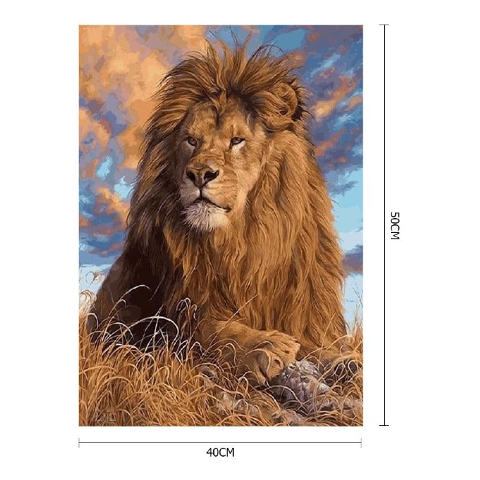 Oil Painting By Numbers Grassland Lion Hand Painted Canvas Picture