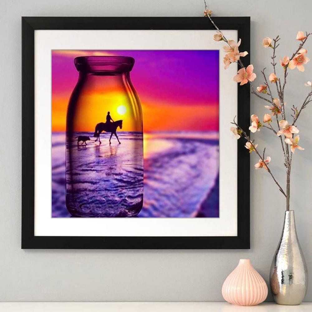 Diamond Painting - Full Round - Bottle Sunset Horsing Man
