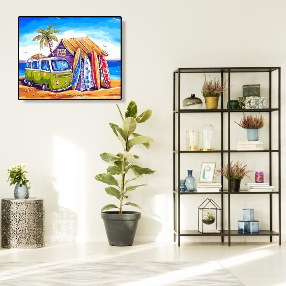 Paint By Number - Oil Painting - Seaside Vacation Bus (40*50cm)