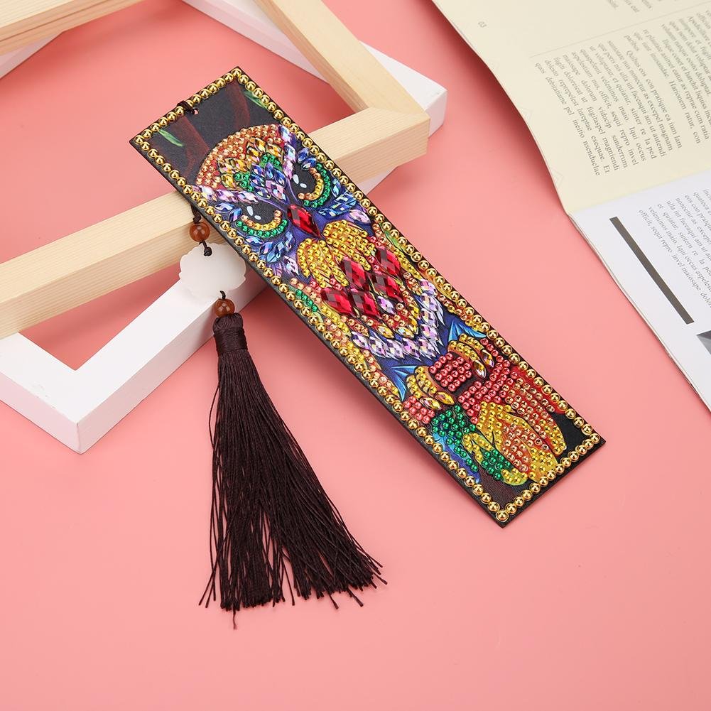 DIY Owl Diamond Painting Leather Bookmarks with Tassel