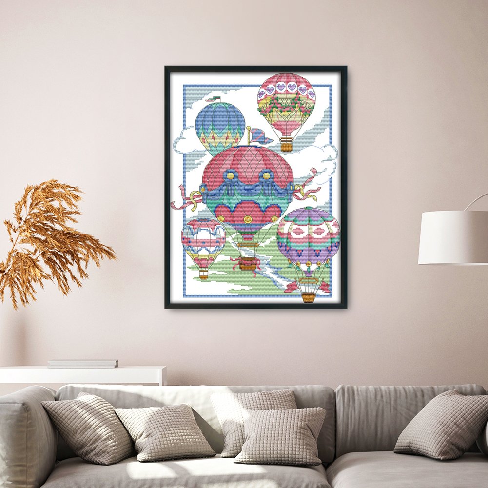 Ponto cruz estampado 14ct - balão de ar quente (30*40cm)