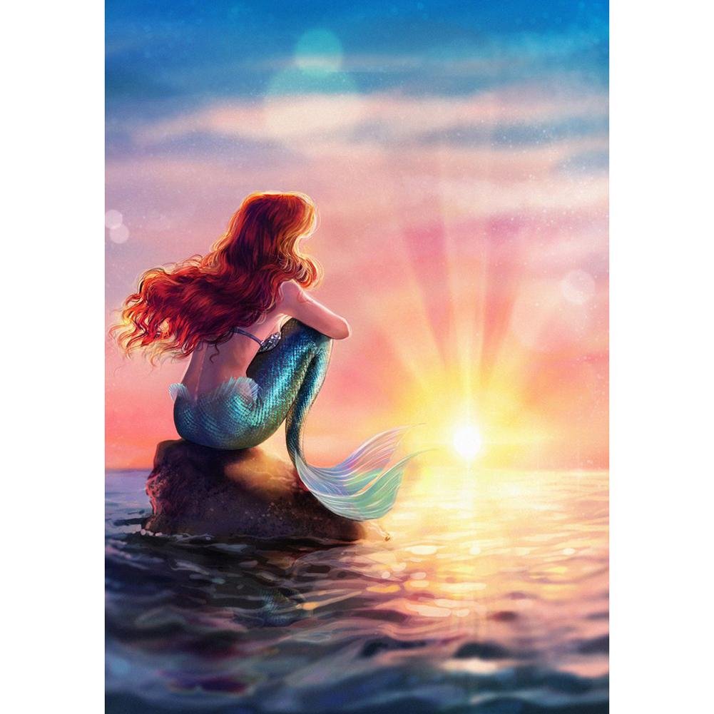 5D Diy Diamond Painting Kit Full Round Beads Thinking Mermaid