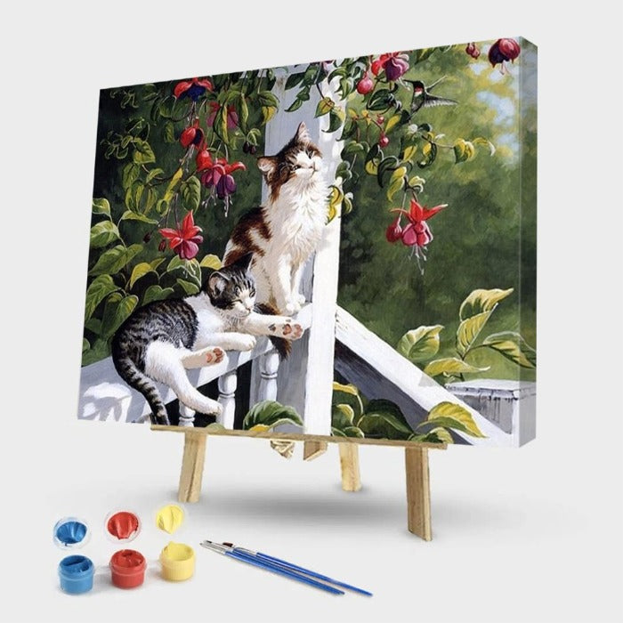 Running Cats On the Railing Painting Picture By Numbers