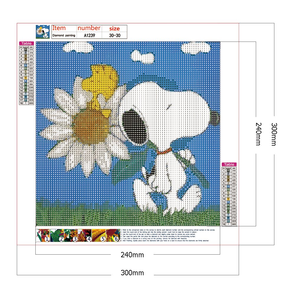 Kit de pintura de diamante DIY 5D - Redondo completo - Snoopy Carry Girassol