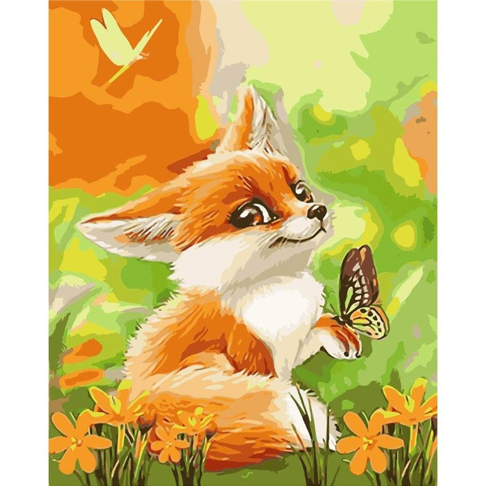 Hand Painted Drawing Acrylic Canvas fox Dog Wall Art Craft Decor