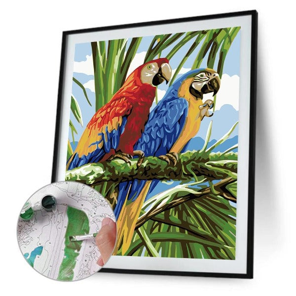DIY Digital Oil Painting By Numbers Kits Two Parrots Modern Wall Art