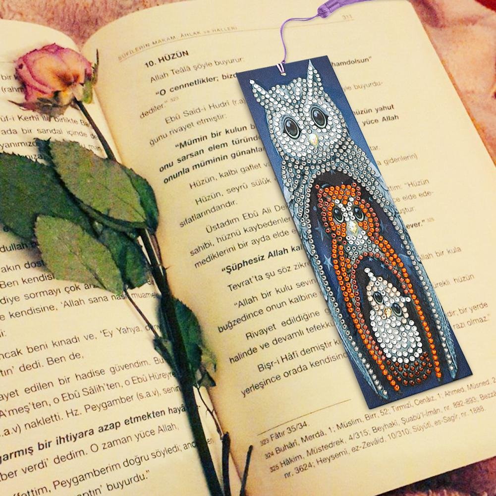 DIY Special Shape Diamond Painting Leather Bookmark Tassel Owl Embroidery