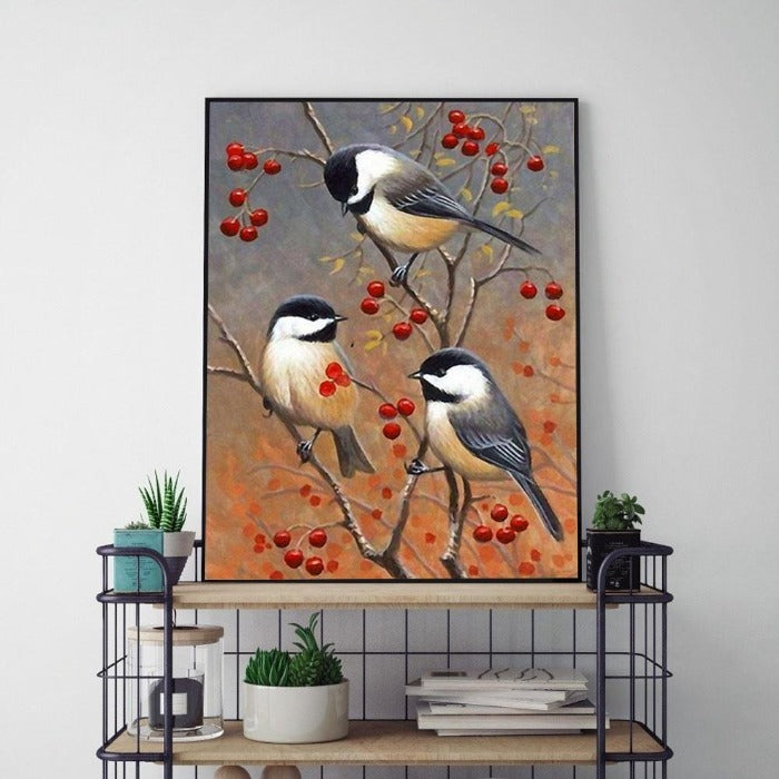 Paint By Number Oil Painting chickadees on Branch (40*50cm)