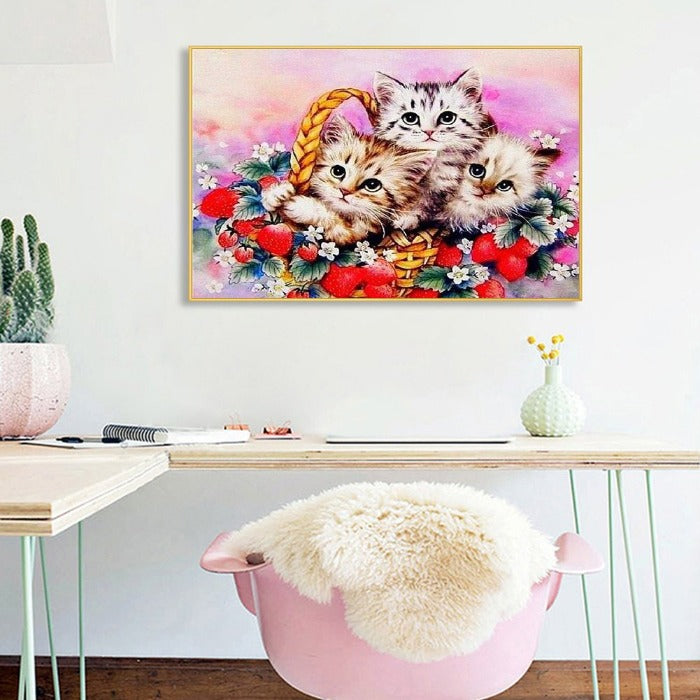 Painting By Numbers Kit DIY Strawberry Cats Oil Art Picture Craft Home Wall Decor