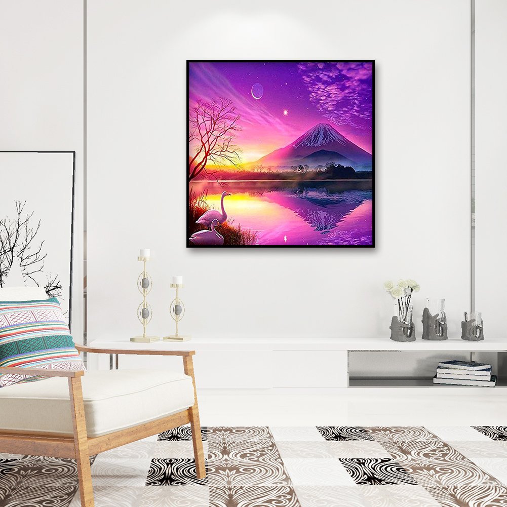Pintura de diamante - volta completa - montanha de neve roxa