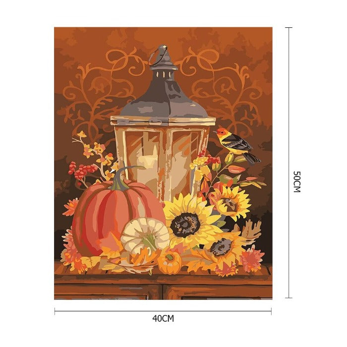 Oil Paint By Numbers Pumpkin Lamp Hand Painted Canvas Picture