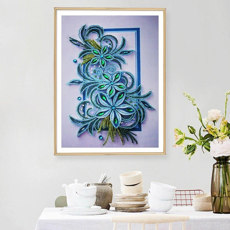 DIY 5D Crystal Rhinestone Diamond Painting Kit Blue Flowers
