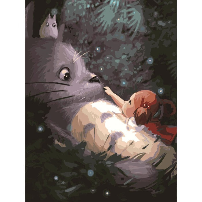 Oil Painting By Numbers Cute Girl Giant Cat DIY Canvas Coloring Picture