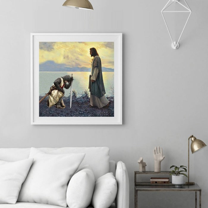 Knight and God Hand Painted on Canvas Colouring Oil Art Picture