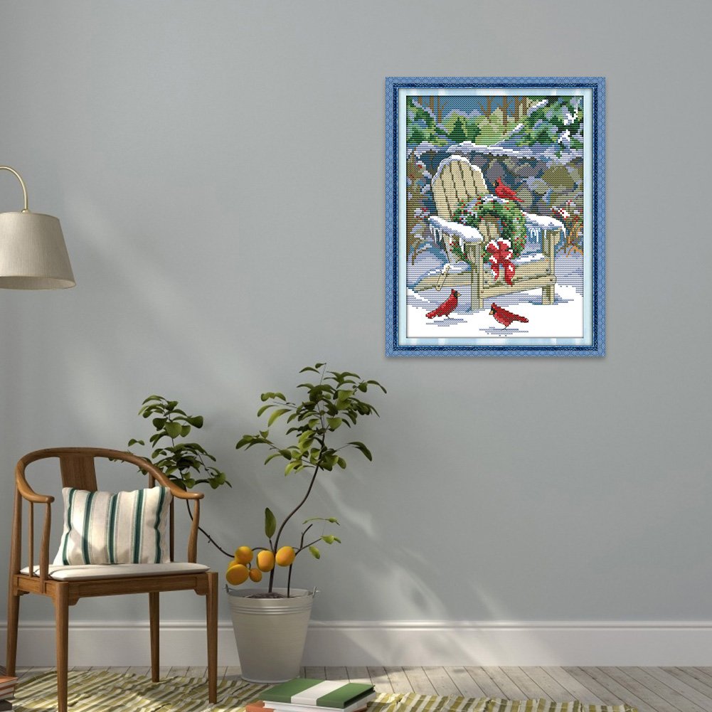 Ponto cruz estampado 14ct - cadeira de neve (21*30cm)