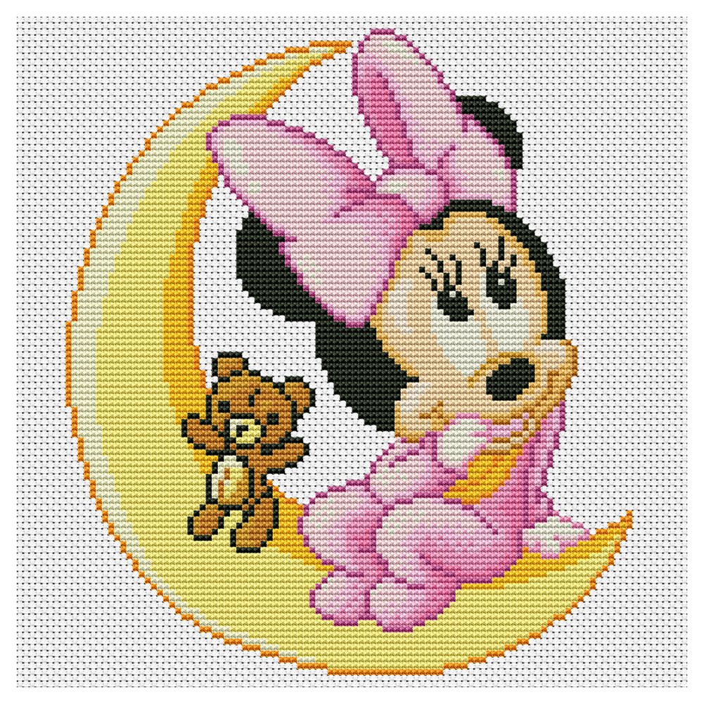 11ct Stamped Cross Stitch Minnie Sitting On the Moon