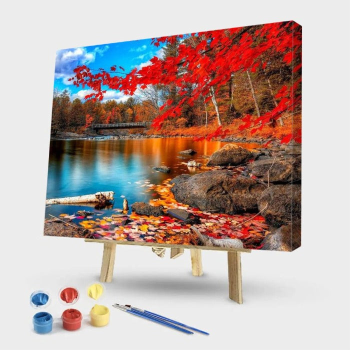 Maple by Lake Hand Painted Canvas Oil Art Picture Craft Home Wall Decor