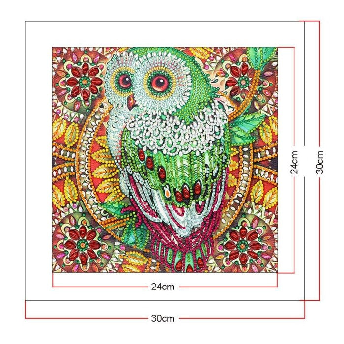 Diamond Painting Crystal Rhinestone Green Owl